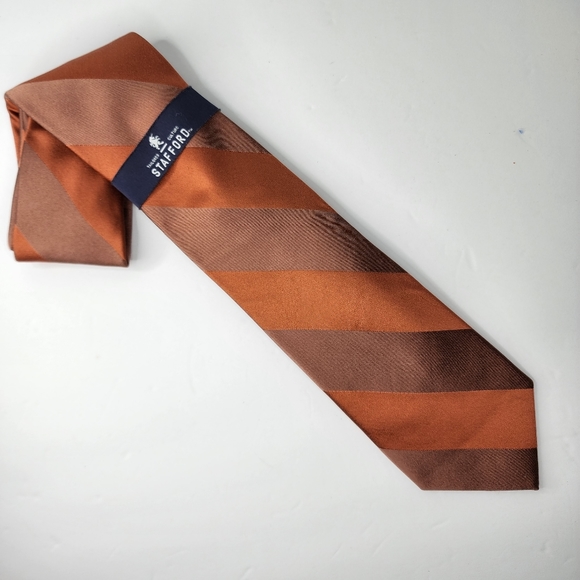STAFFORD Orange Silk Tie. - Picture 2 of 6